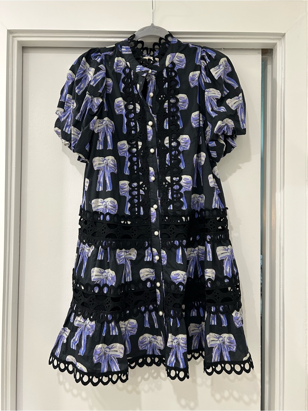 entro Black Mini Dress with Blue Bow Print